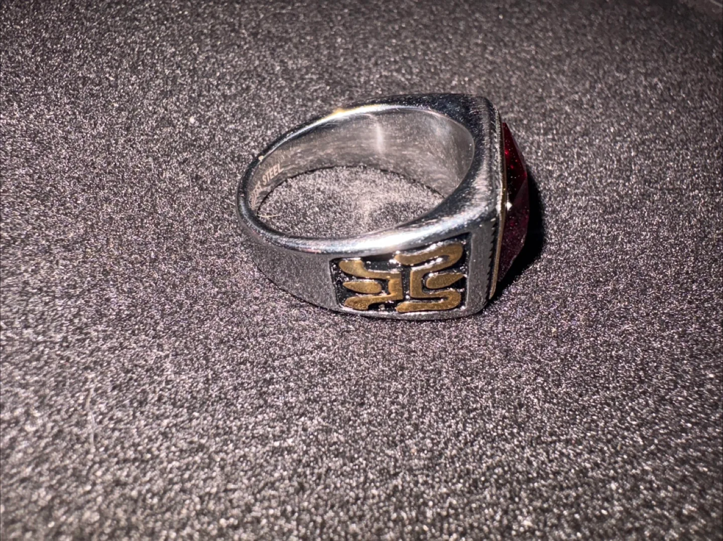 Stainless Steel Ring with Red Stone image indicator(2)