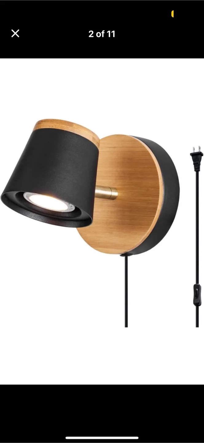 BRAND NEW Wall Mounted Bedside Lamp - Matte Black & Bamboo🧡 image indicator(2)