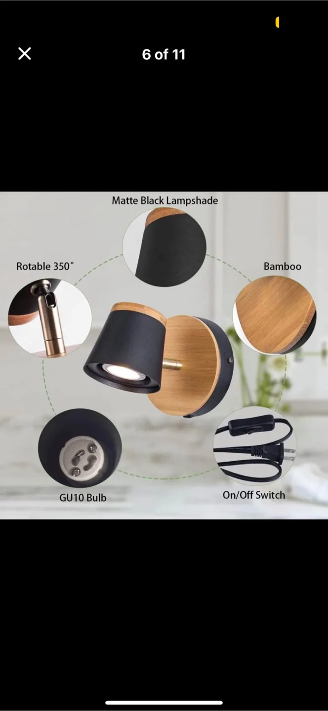 BRAND NEW Wall Mounted Bedside Lamp - Matte Black & Bamboo🧡 image indicator(5)