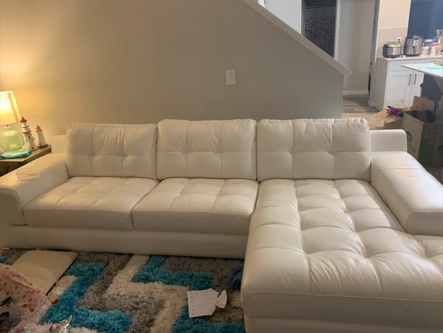 White Leather Sectional Sofa image indicator(2)