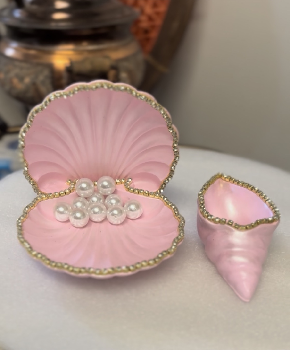handmade pink seashell trinket set |jewelry holder coastal decor - photo 2