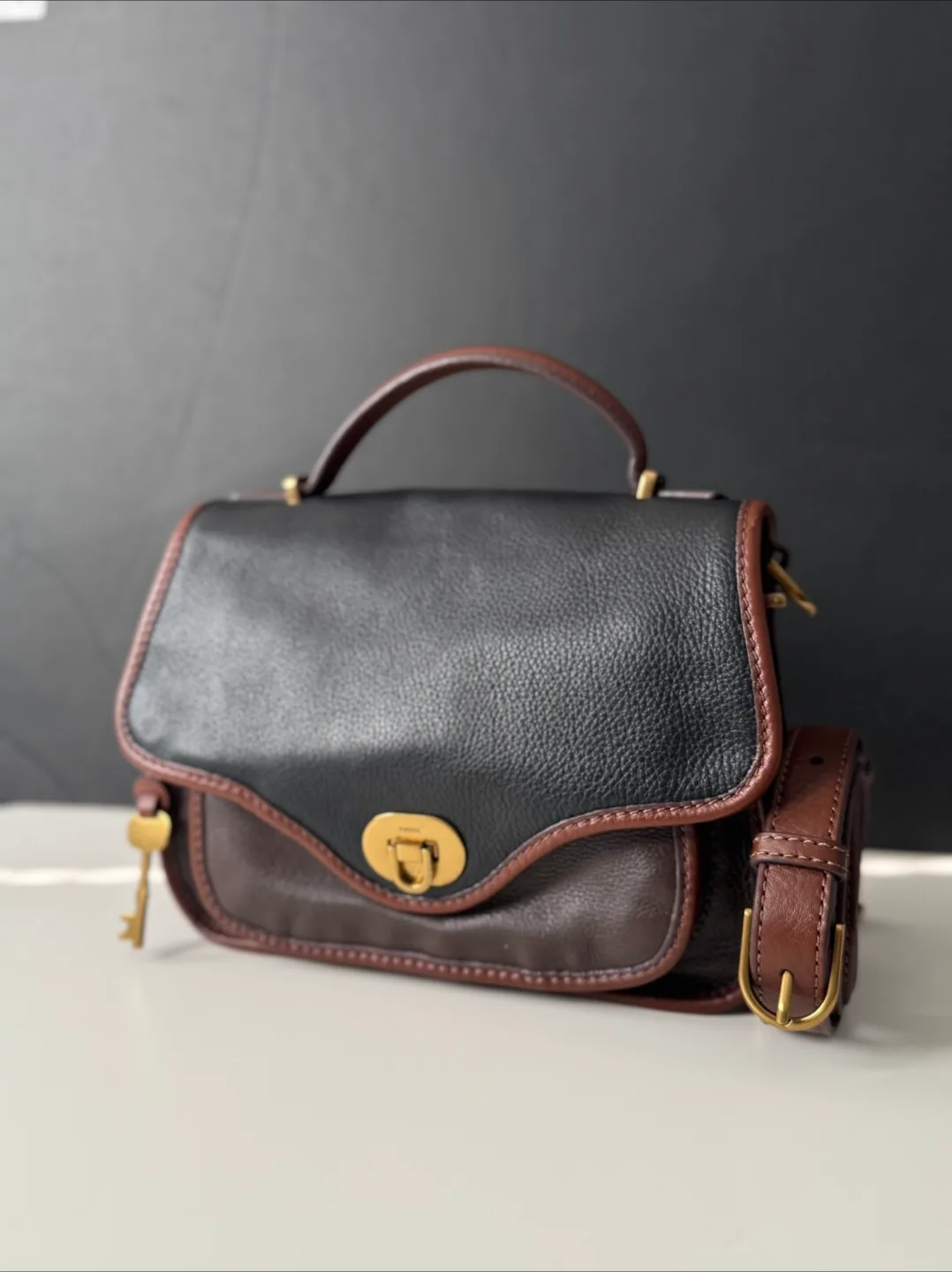 Fossil Heritage Top Handle Crossbody - Brown & Black