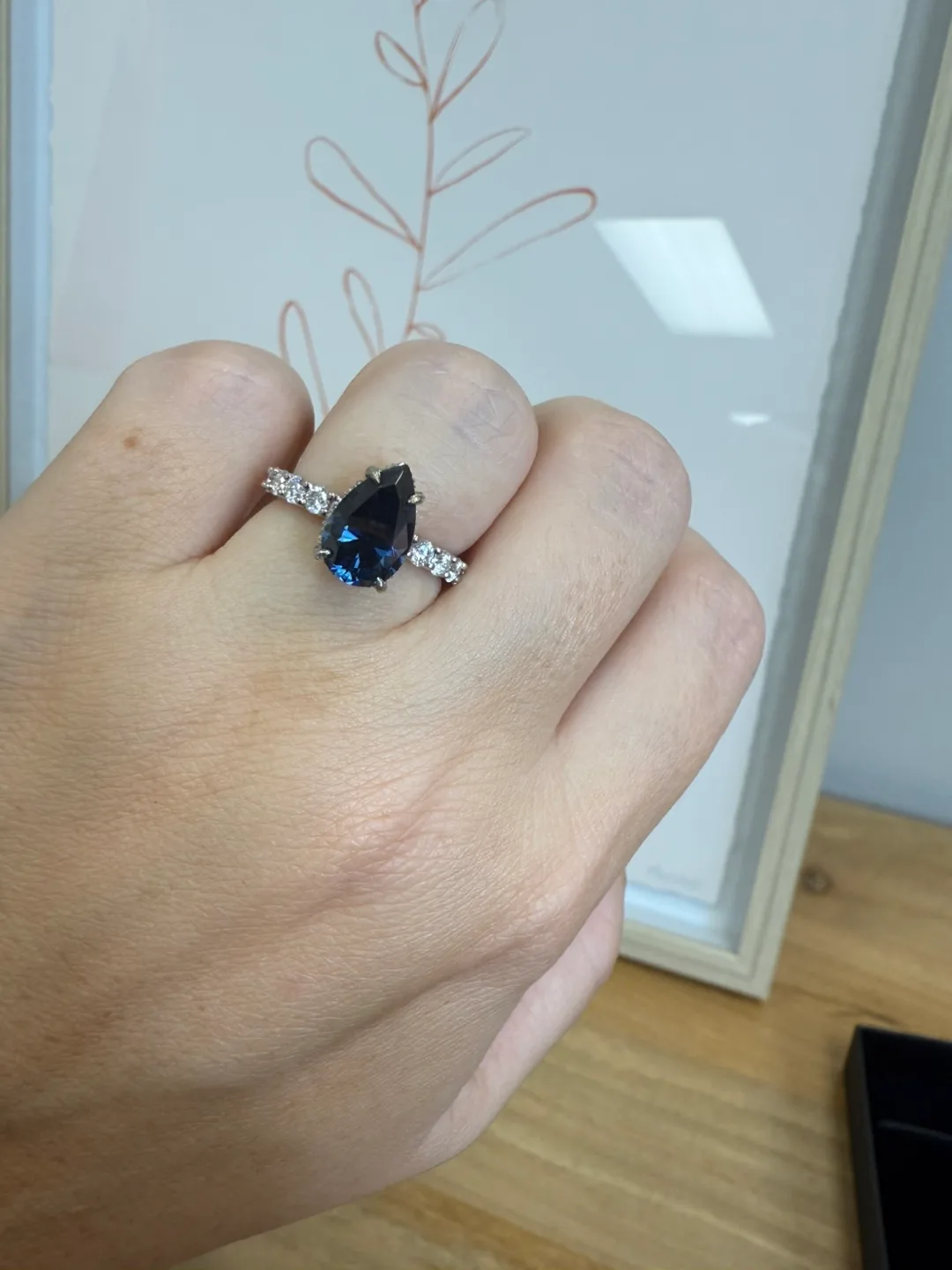 Blue moissanite Pear Cut Sterling Silver Ring image indicator(5)