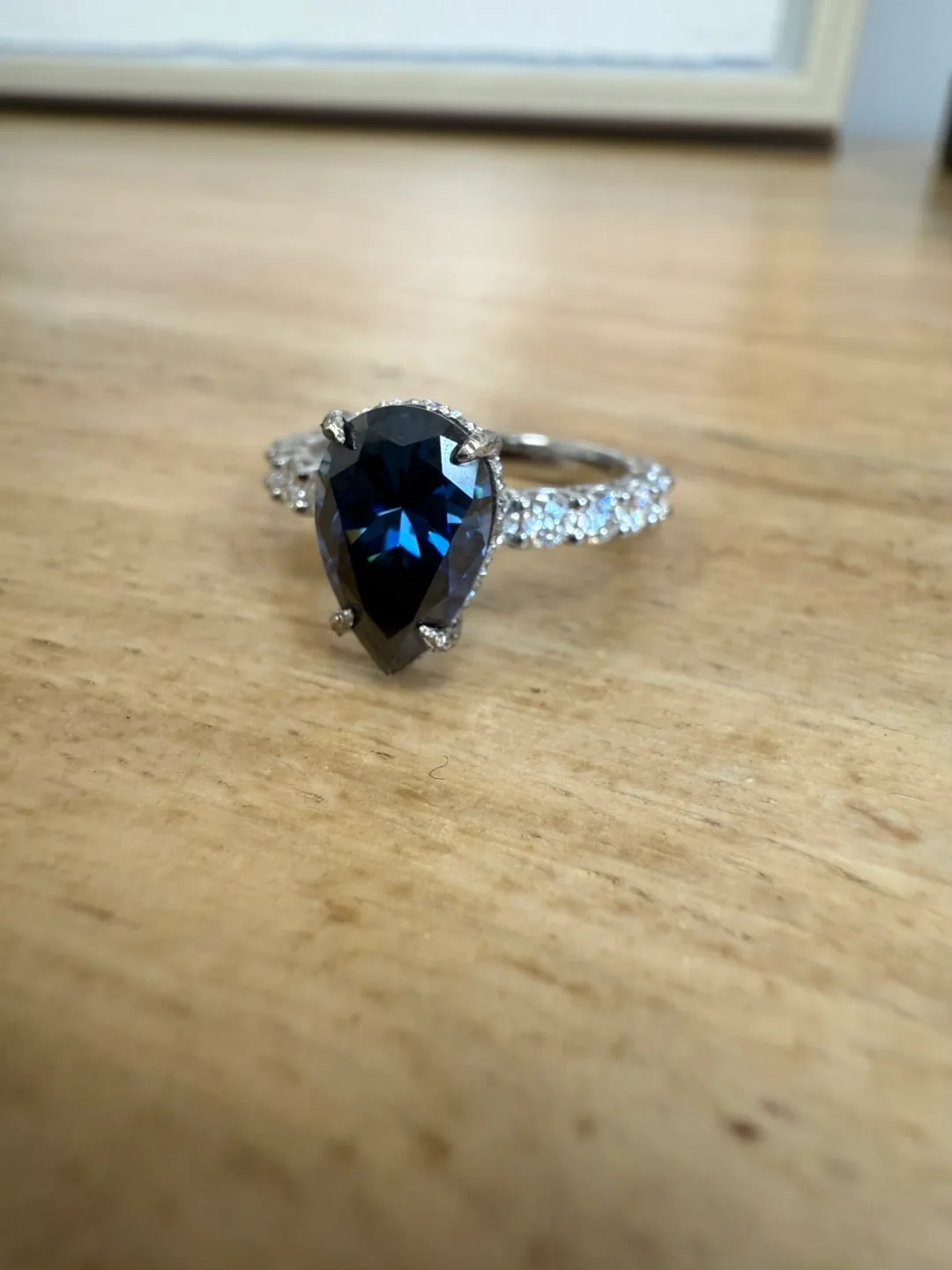 Blue moissanite Pear Cut Sterling Silver Ring image indicator(2)