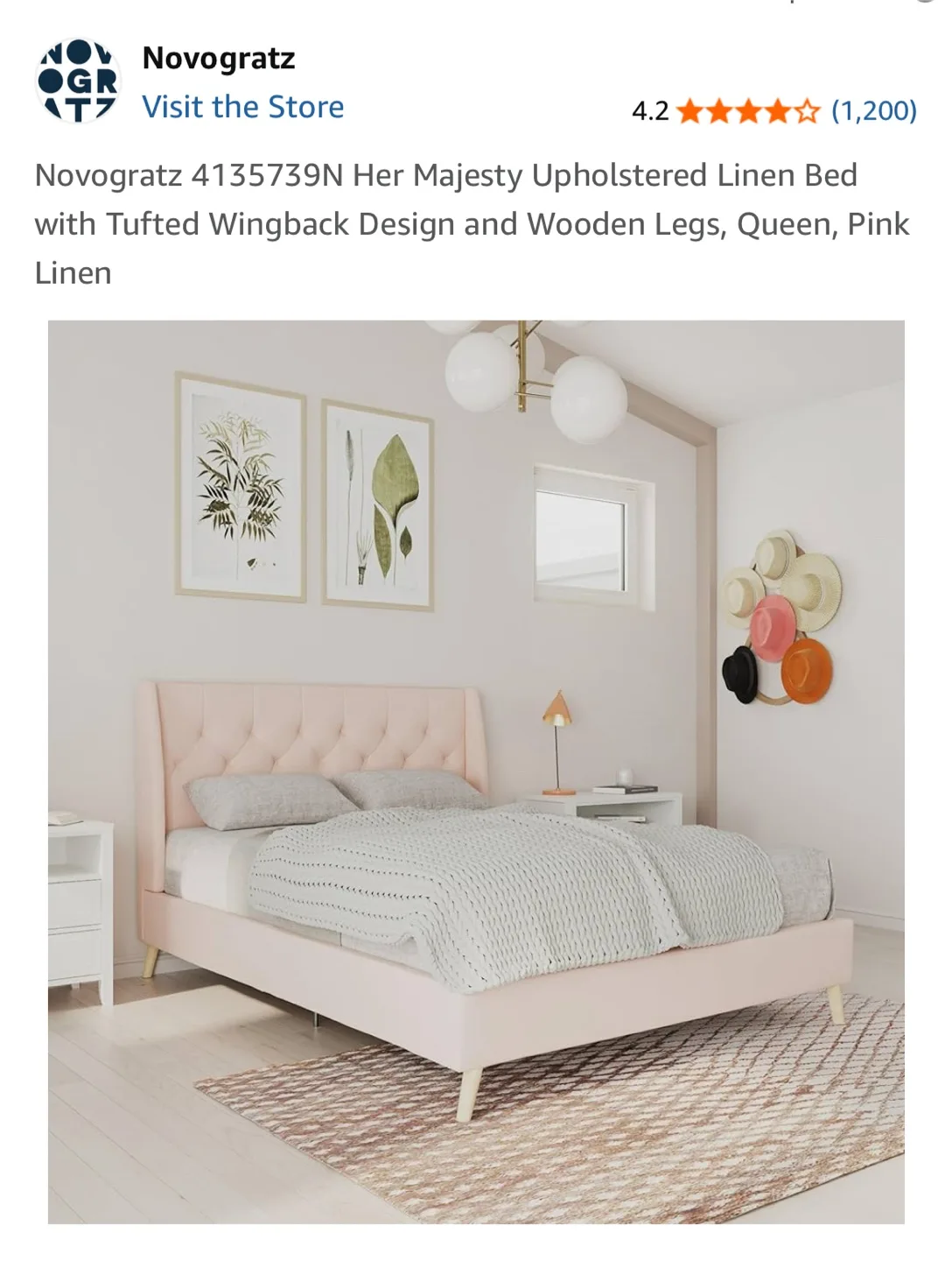 Novogratz Her Majesty Queen Bed - Pink thumbnail