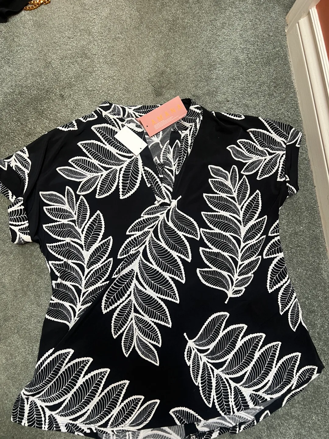 Amana Black & White Leaf Print Top thumbnail
