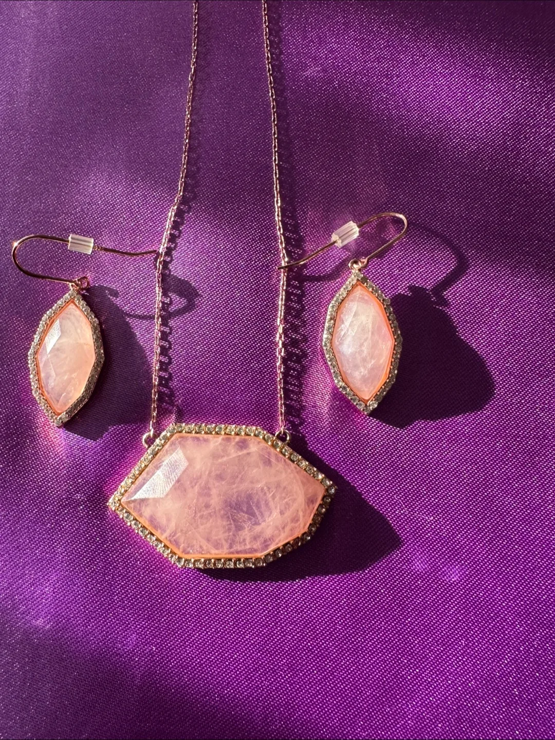 Rose Quartz 925 Sterling Silver Necklace & Earring Set thumbnail