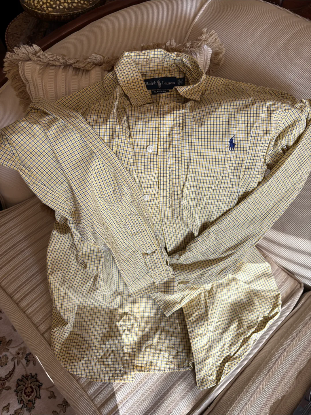 Ralph Lauren Yellow Plaid Shirt, Size L image indicator(2)