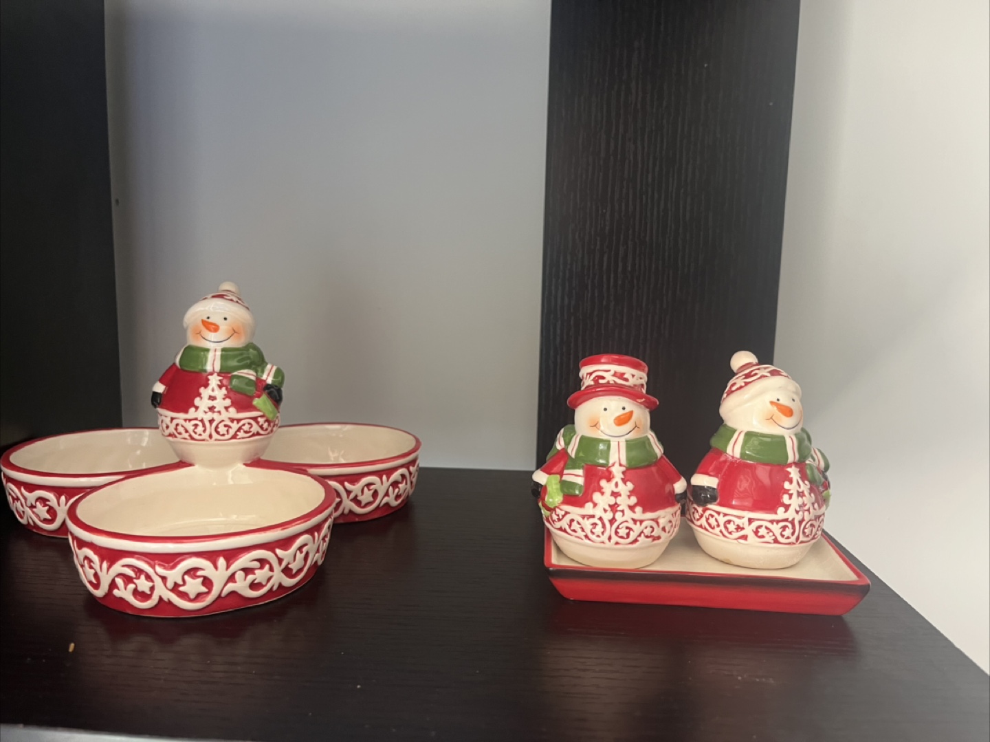 Festive Snowman Ceramic Dip Set & Salt/Pepper Shakers