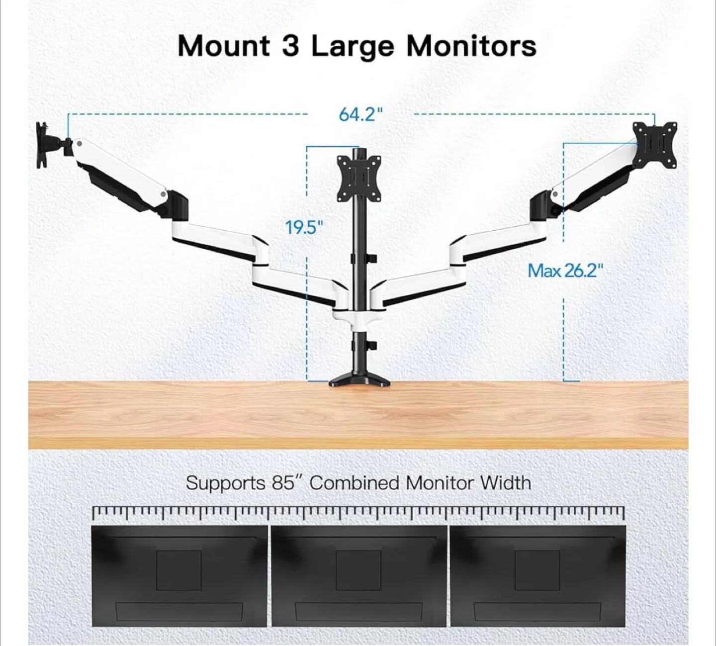 HUANUO Triple Monitor Mount - Supports 32" Screens image indicator(3)