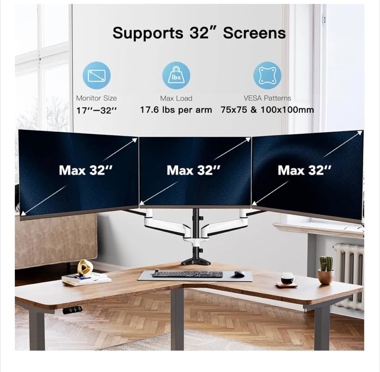 HUANUO Triple Monitor Mount - Supports 32" Screens image indicator(2)