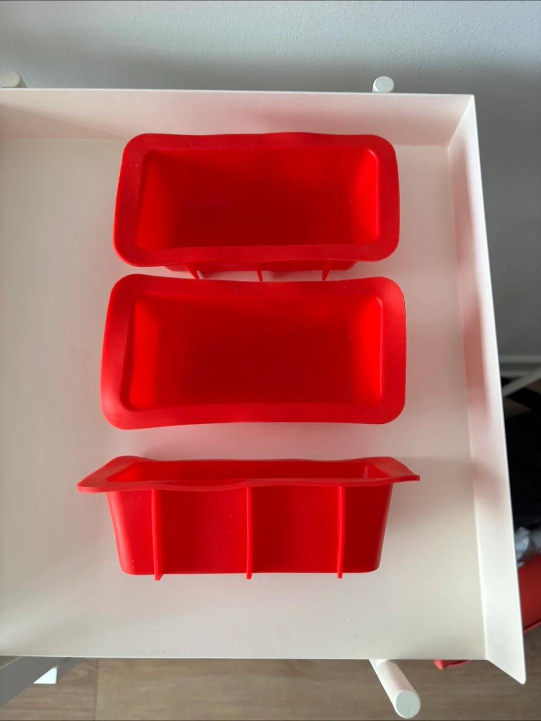 3 Red Silicone 6” Mini Loaf Pans - used once thumbnail