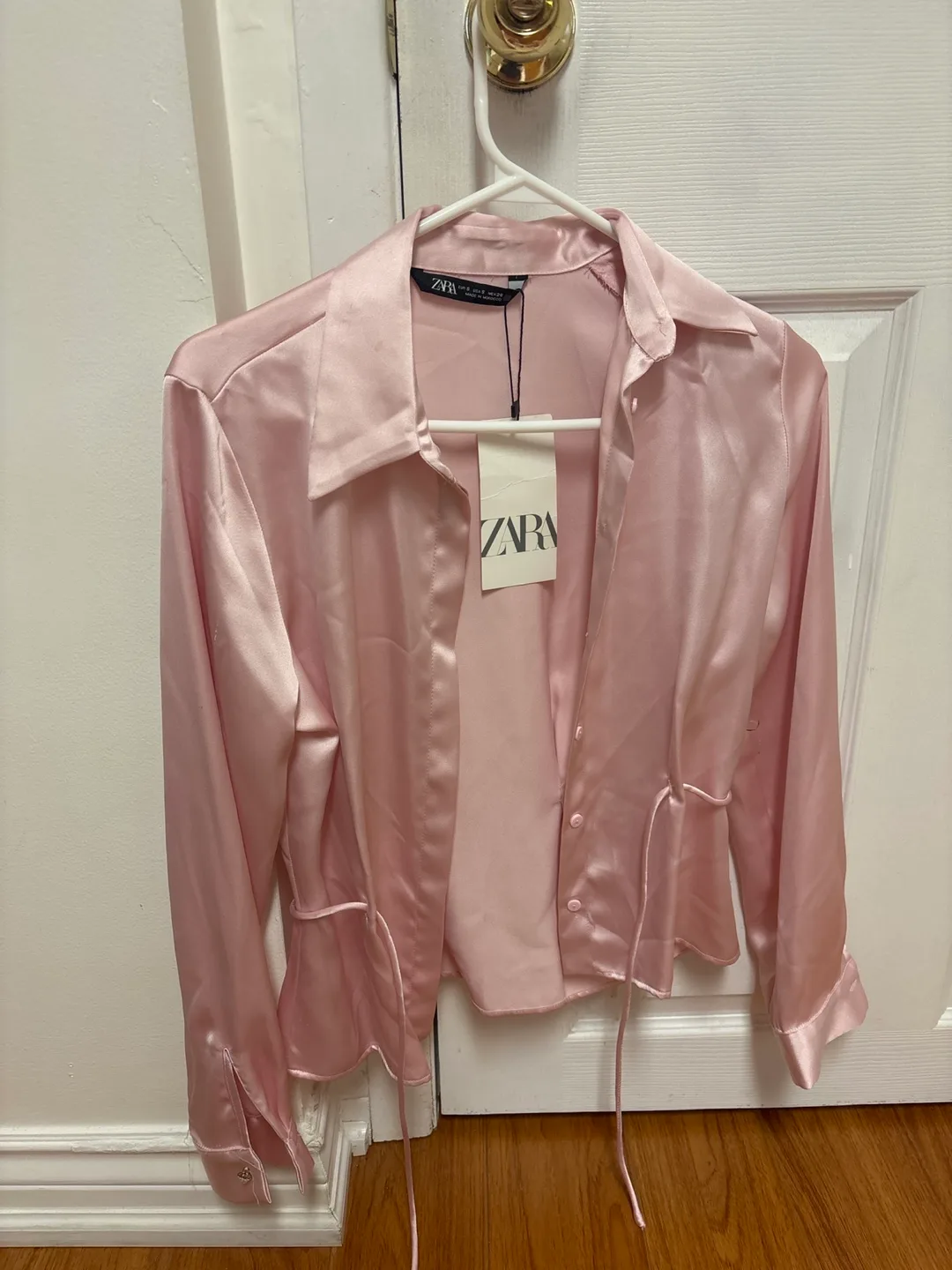 Zara Pink Satin Blouse - Size S thumbnail