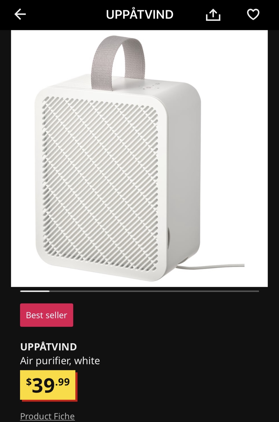 IKEA Uppatvind Air Purifier, White