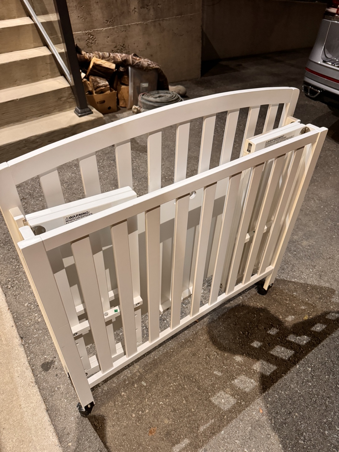 White mini Folding Crib - Portable & Compact