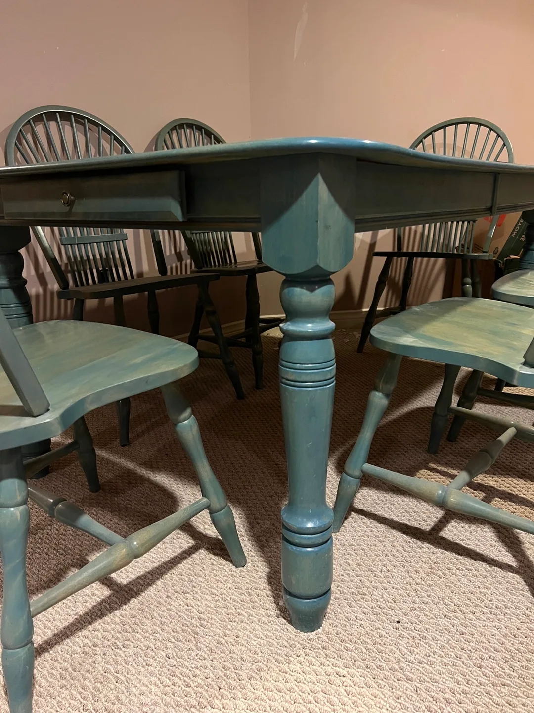 Solid Wood Dining Table, 8 Chairs, Storage Drawers, 20” Leaf image indicator(7)