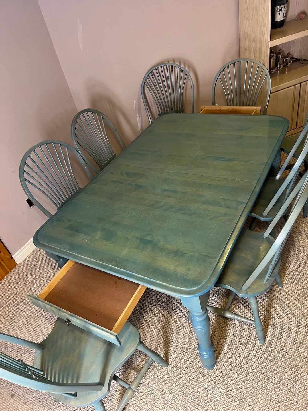 Solid Wood Dining Table, 8 Chairs, Storage Drawers, 20” Leaf image indicator(4)