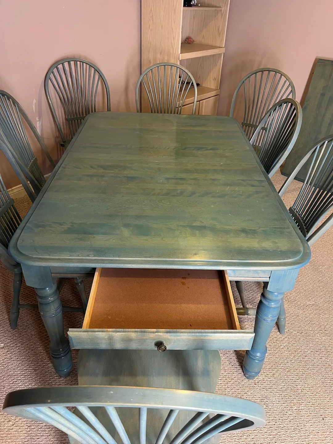 Solid Wood Dining Table, 8 Chairs, Storage Drawers, 20” Leaf image indicator(2)