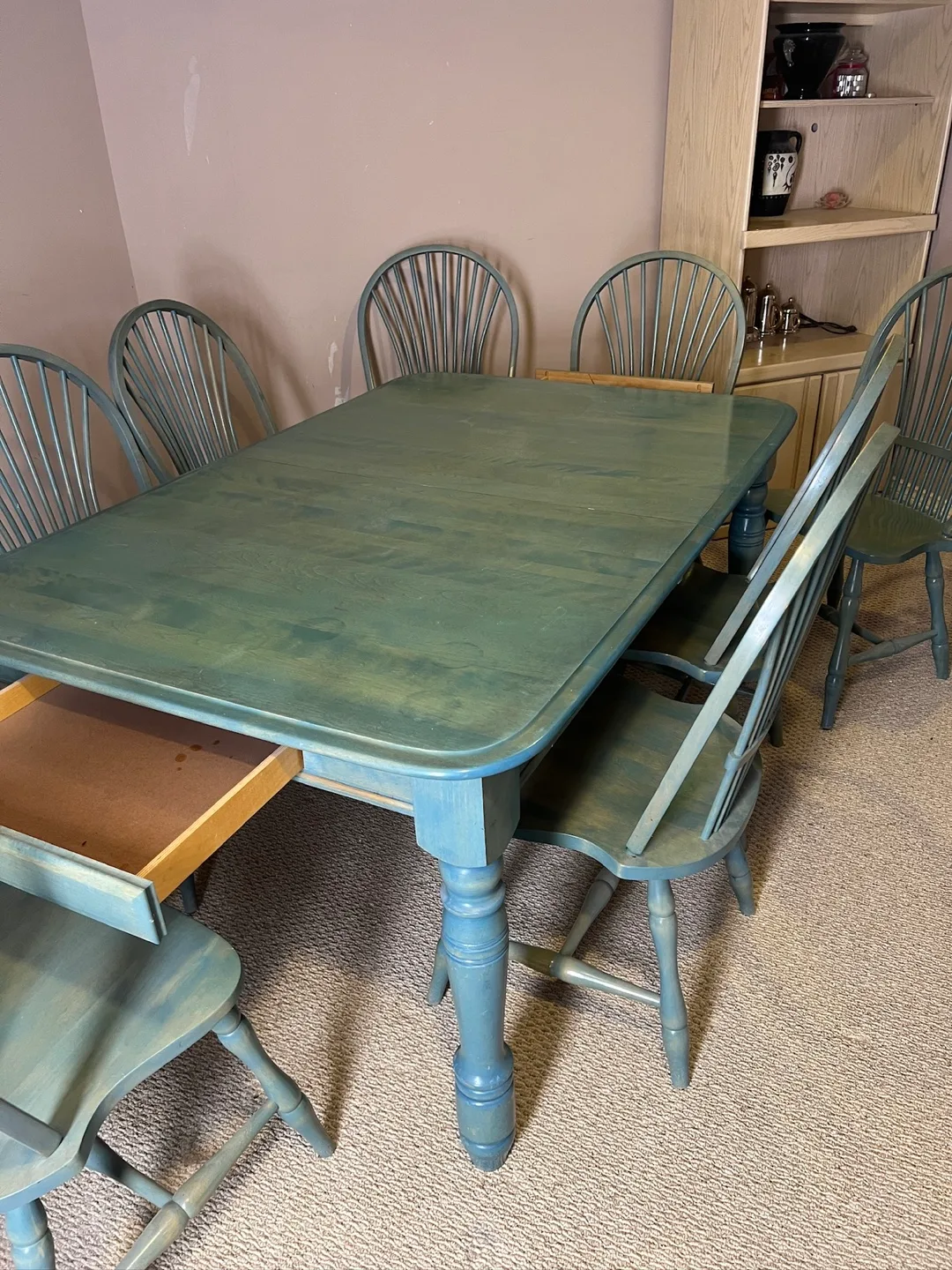 Solid Wood Dining Table, 8 Chairs, Storage Drawers, 20” Leaf image indicator(3)