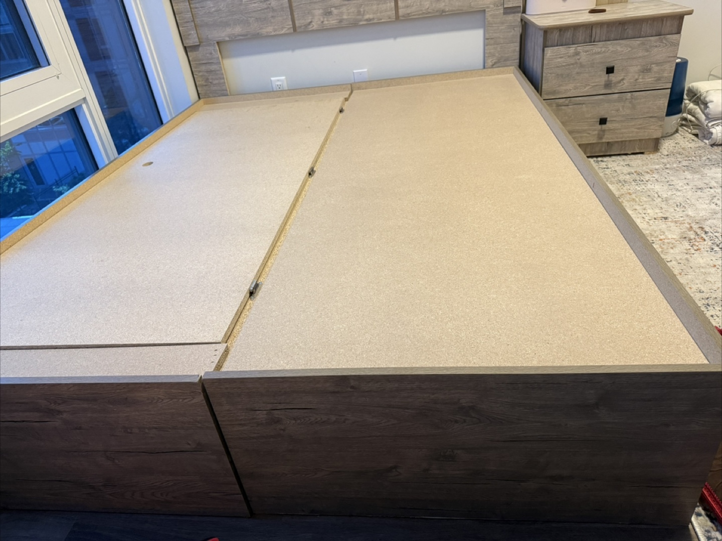Wood Frame Bed with Storage and Night Stand