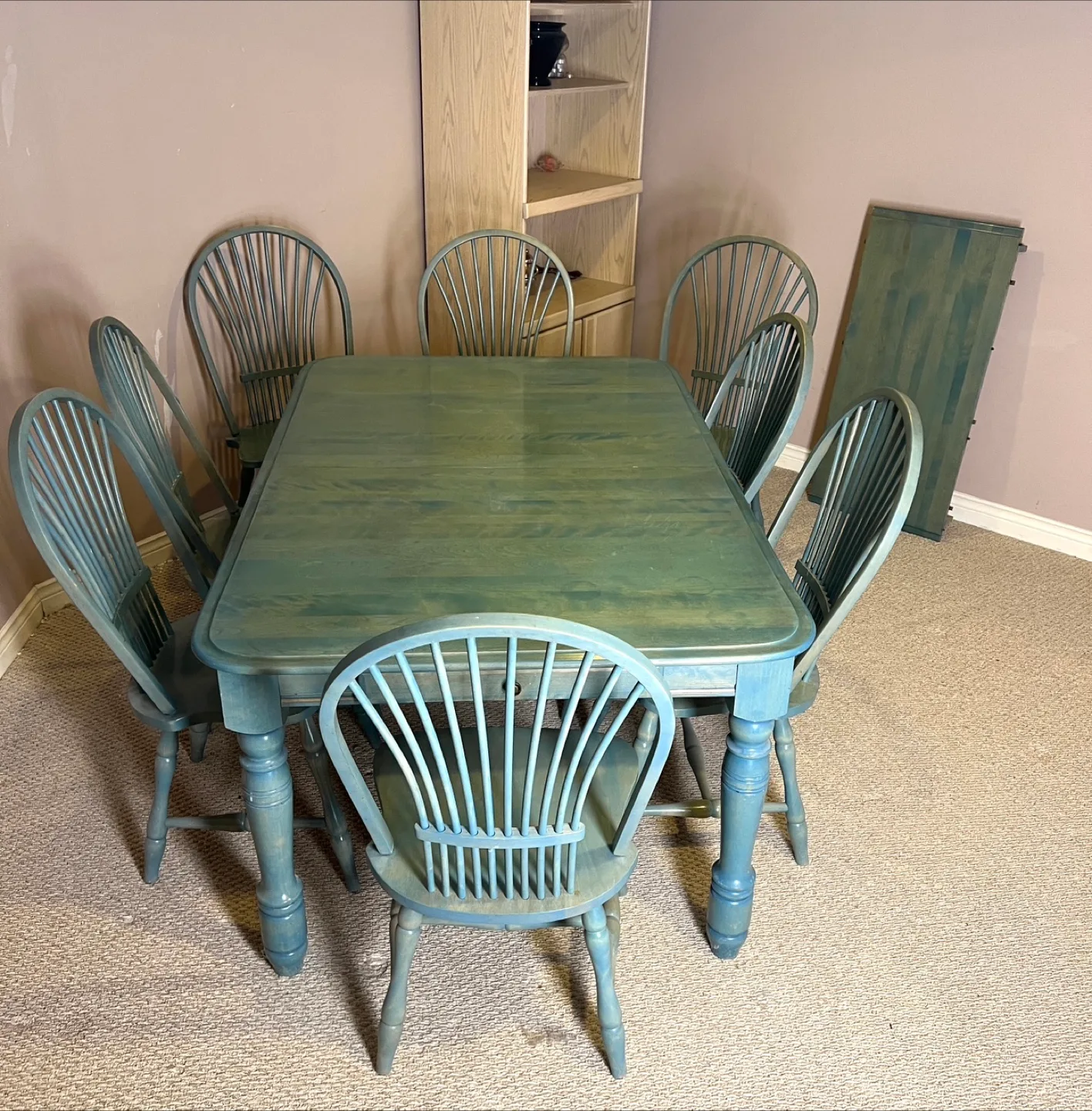 Solid Wood Dining Table, 8 Chairs, Storage Drawers, 20” Leaf image indicator(8)