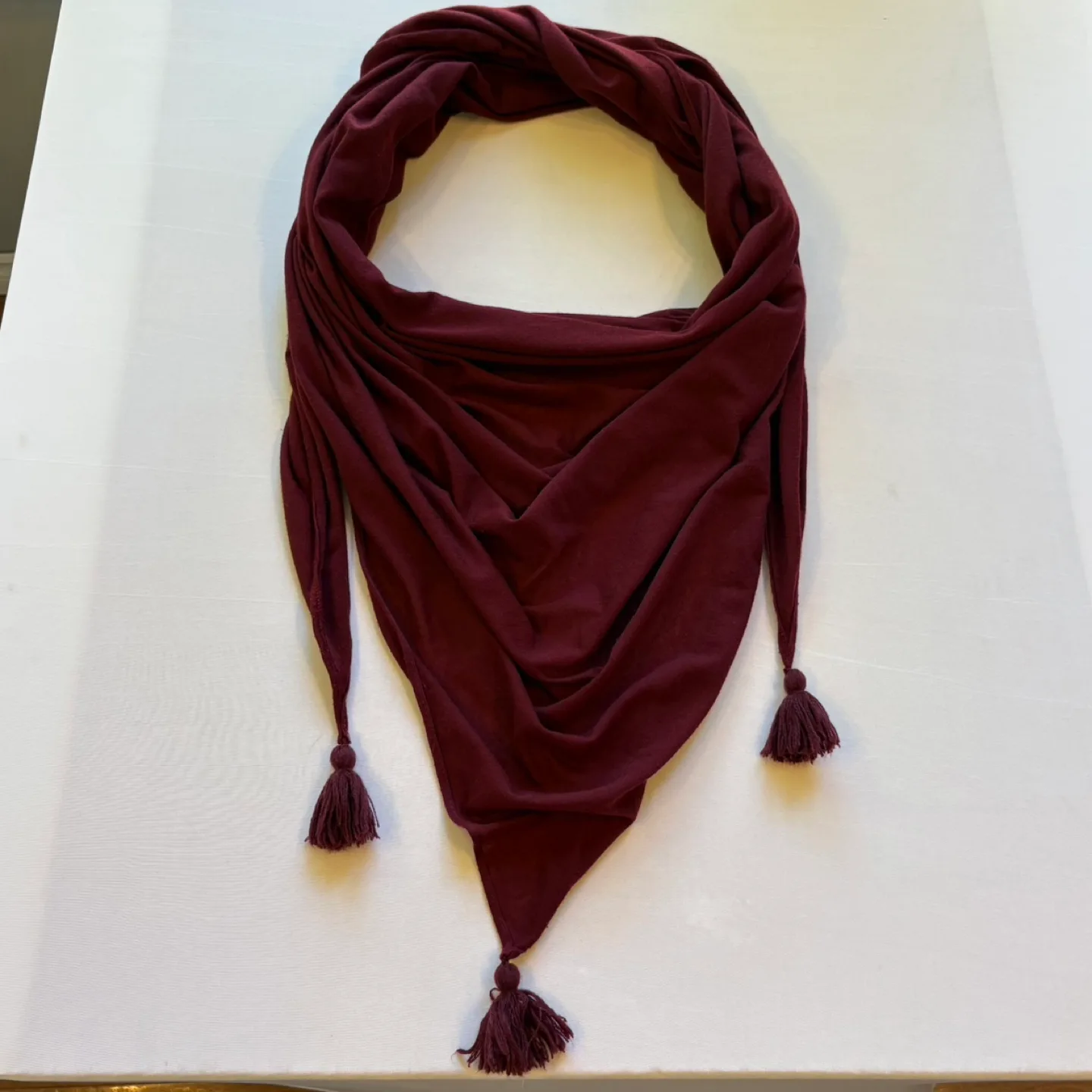 Lily Morgan Burgundy Triangular Jersey Knit Scarf with Tassels thumbnail