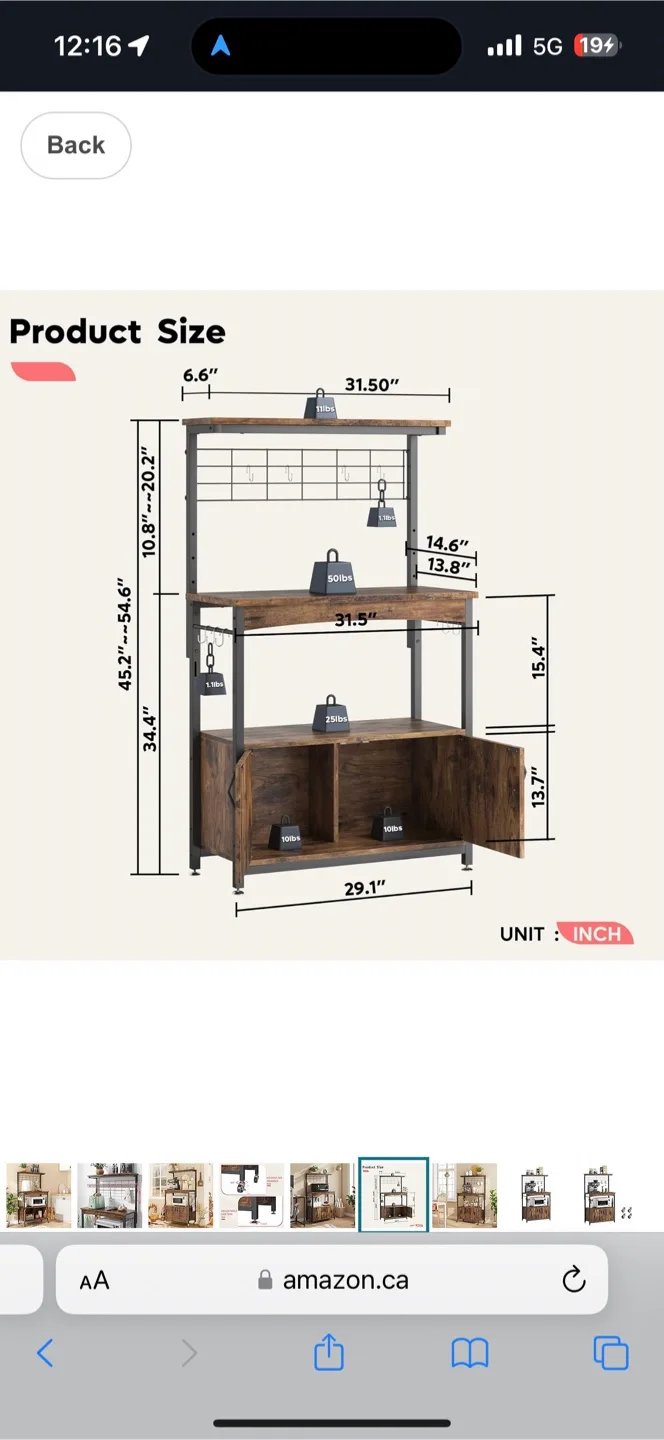 Bestier Bakers Rack w/ Storage Cabinet image indicator(7)