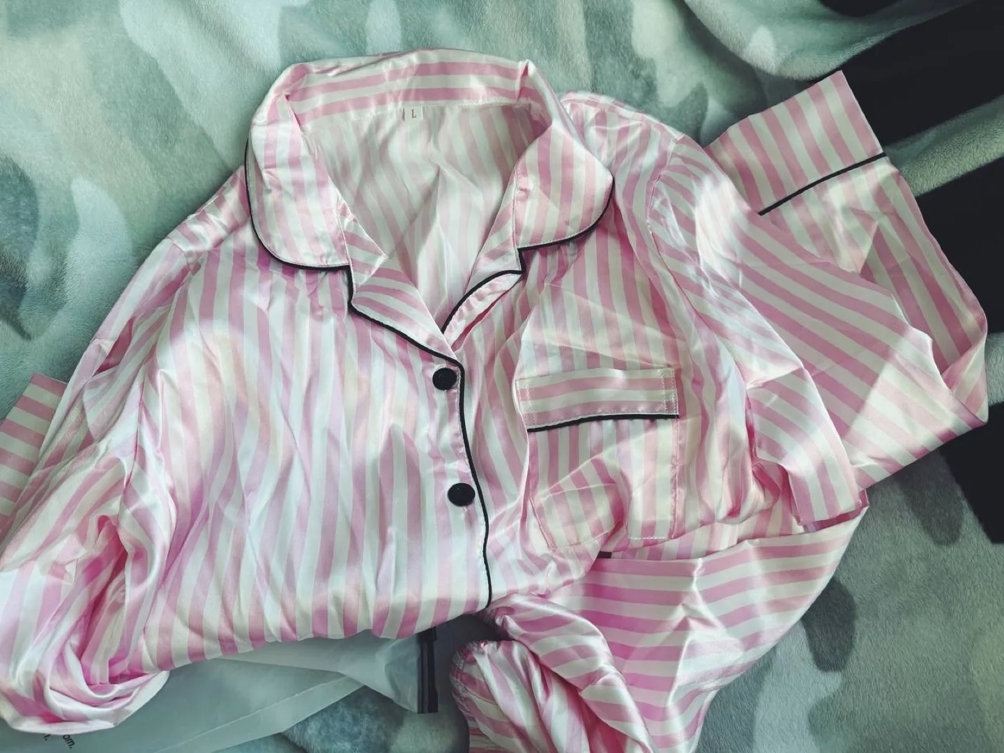 Pink Striped Satin Pajama Set, size L- sale thumbnail