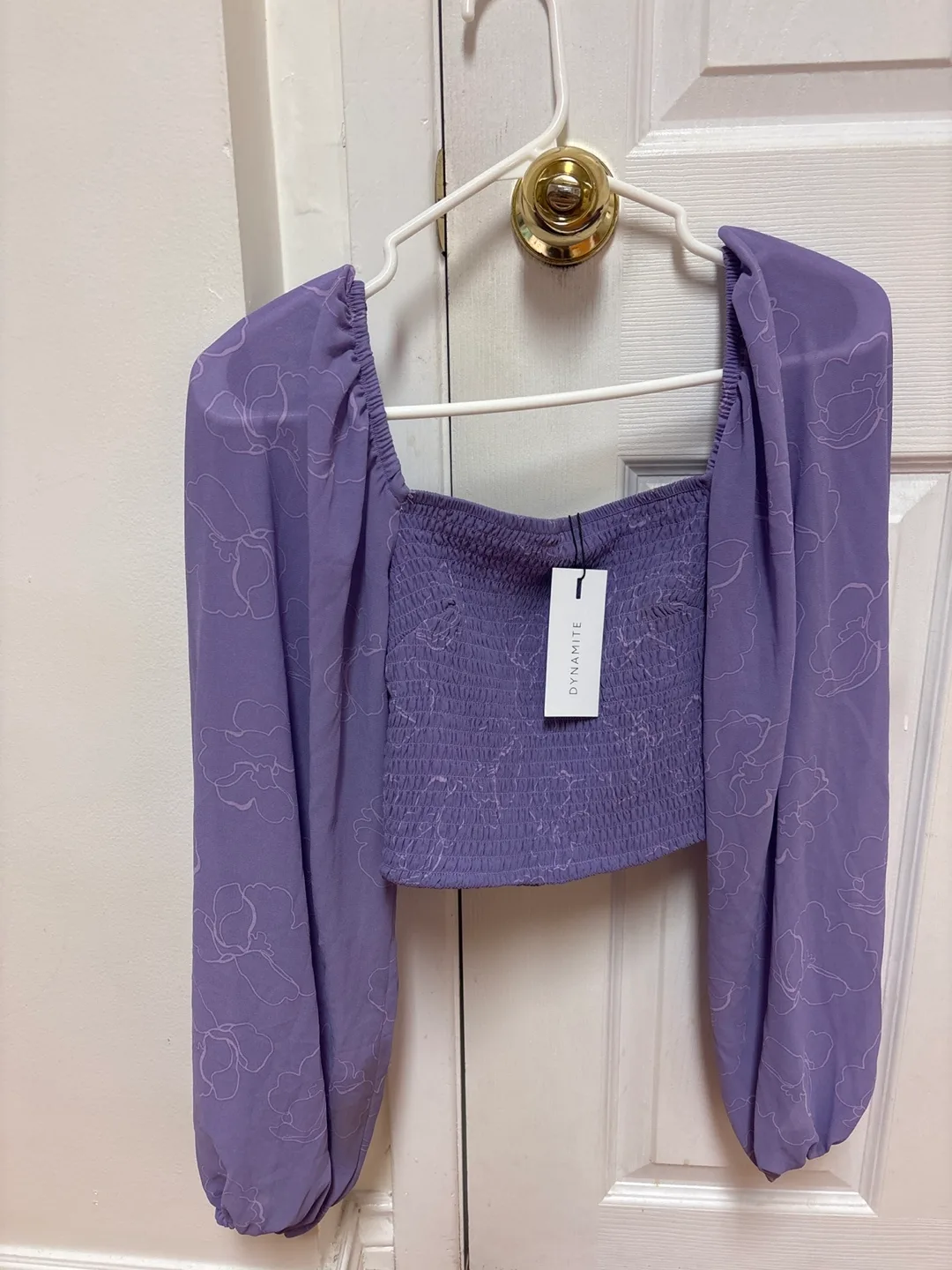 Dynamite Purple Floral Long Sleeve Crop Top - New! thumbnail