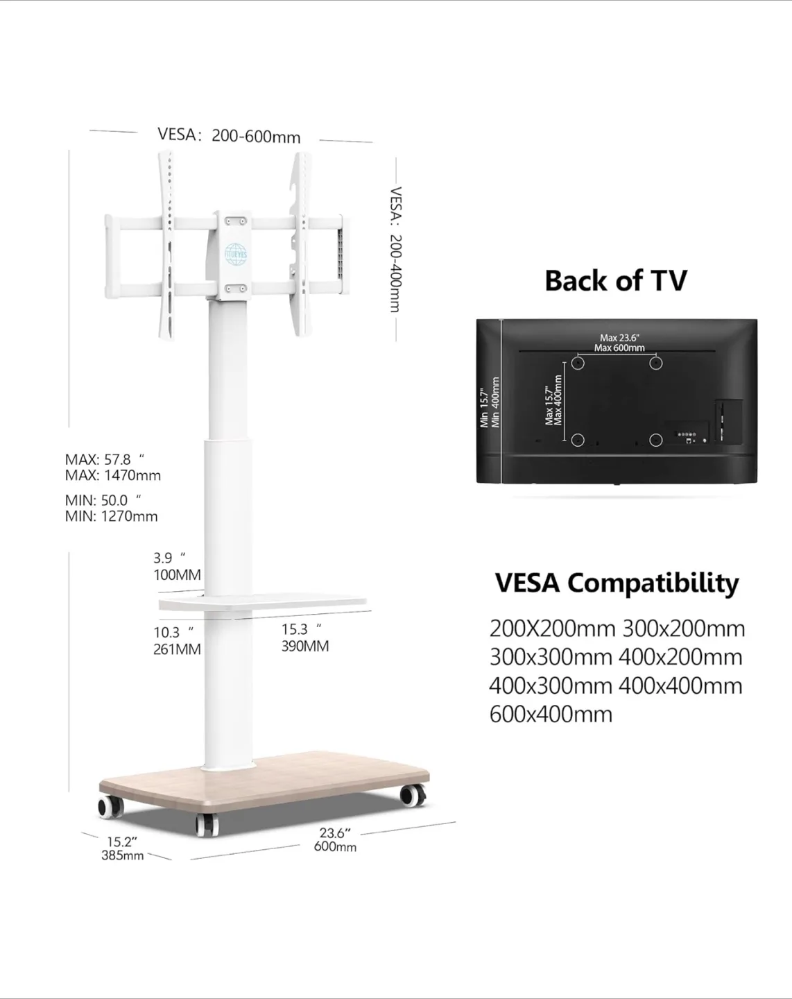 Rolling TV Stand for 32"-70" TVs