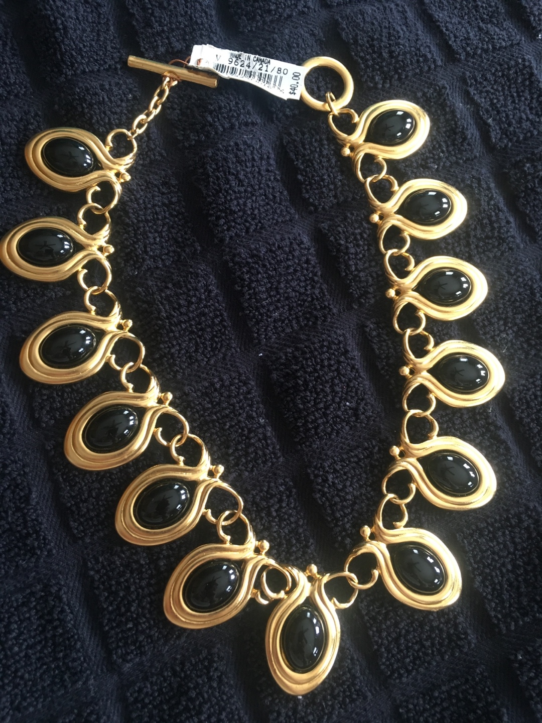 Vintage Gold Tone & Black Stone Necklace