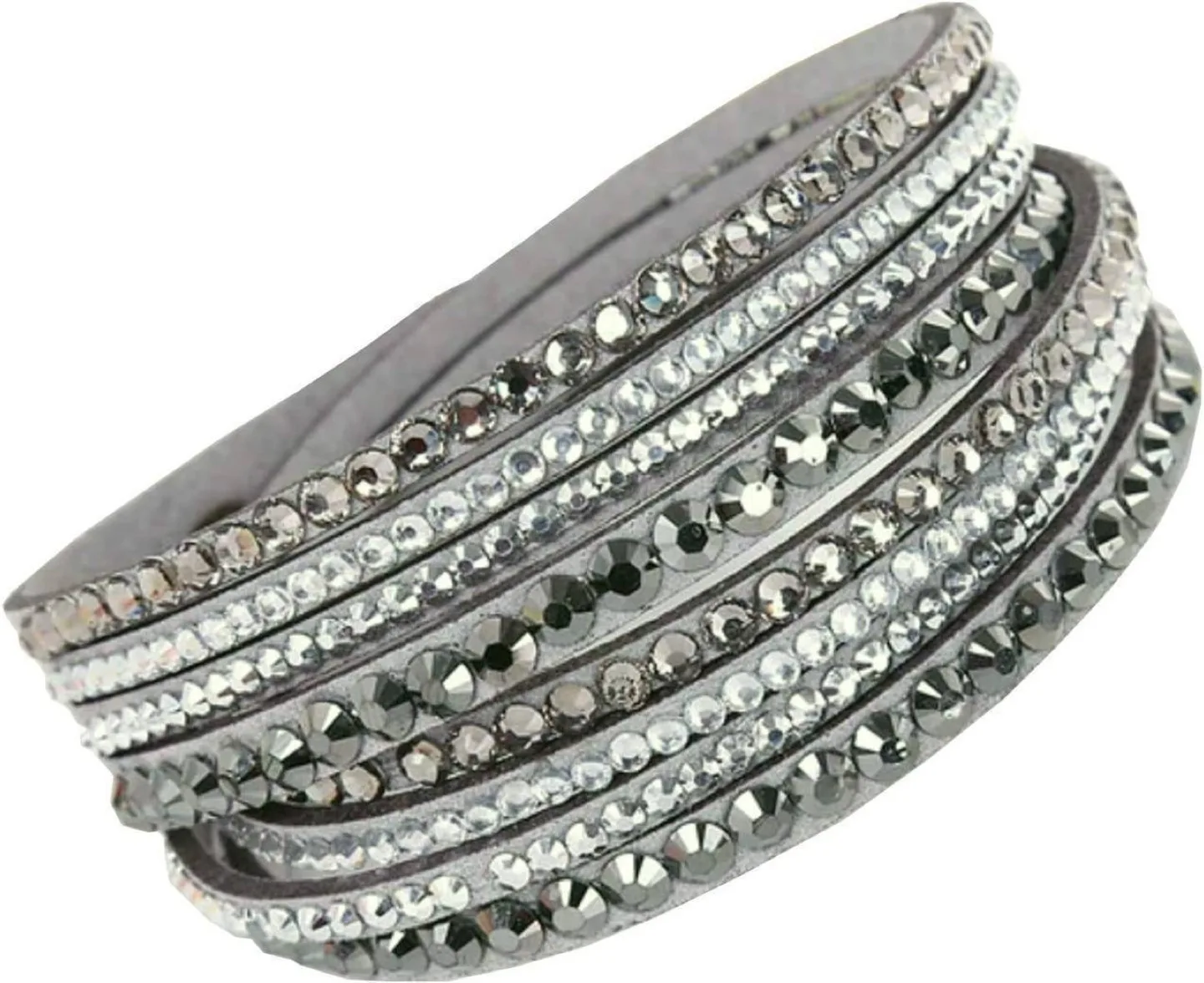 Grey Leather Wrap Bracelet with Crystals, Swarovski SALE thumbnail