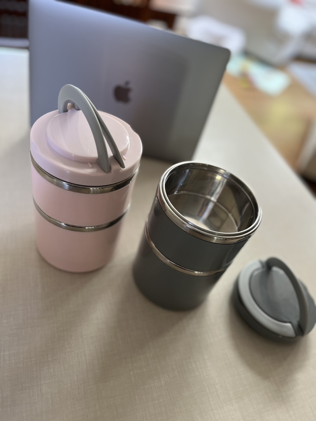 Pink & Grey Stackable Lunch Containers - photo 2