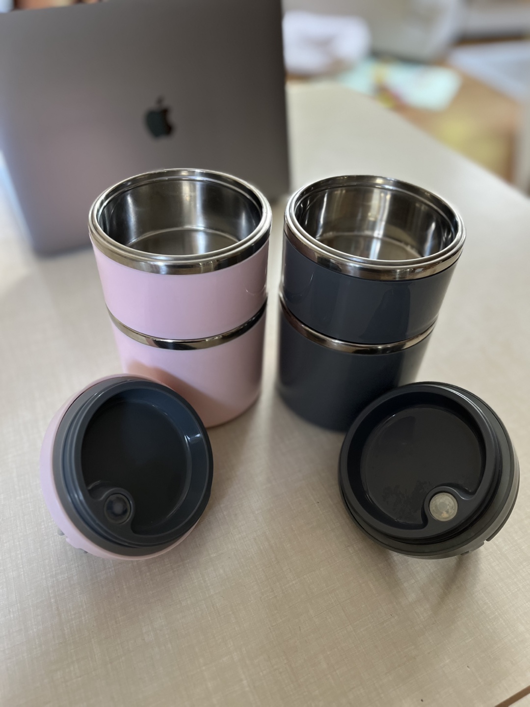 Pink & Grey Stackable Lunch Containers - photo 3