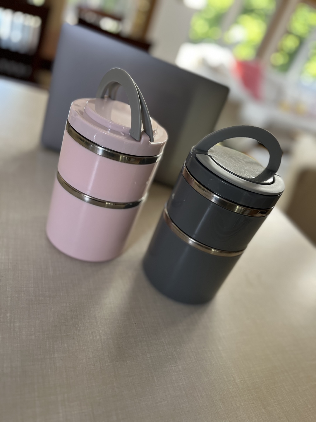 Pink & Grey Stackable Lunch Containers