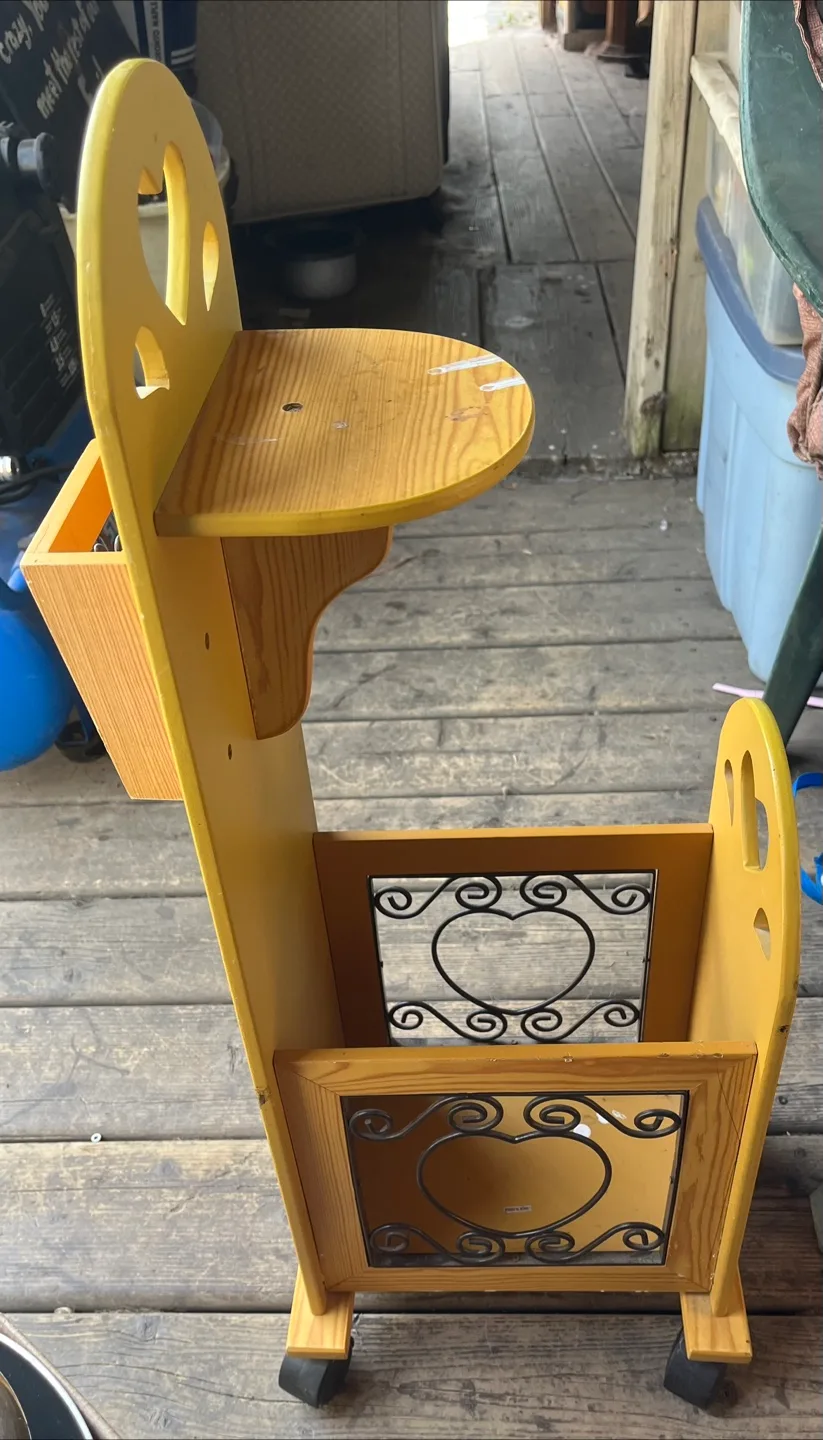 Yellow Wooden Rolling Storage Cart thumbnail
