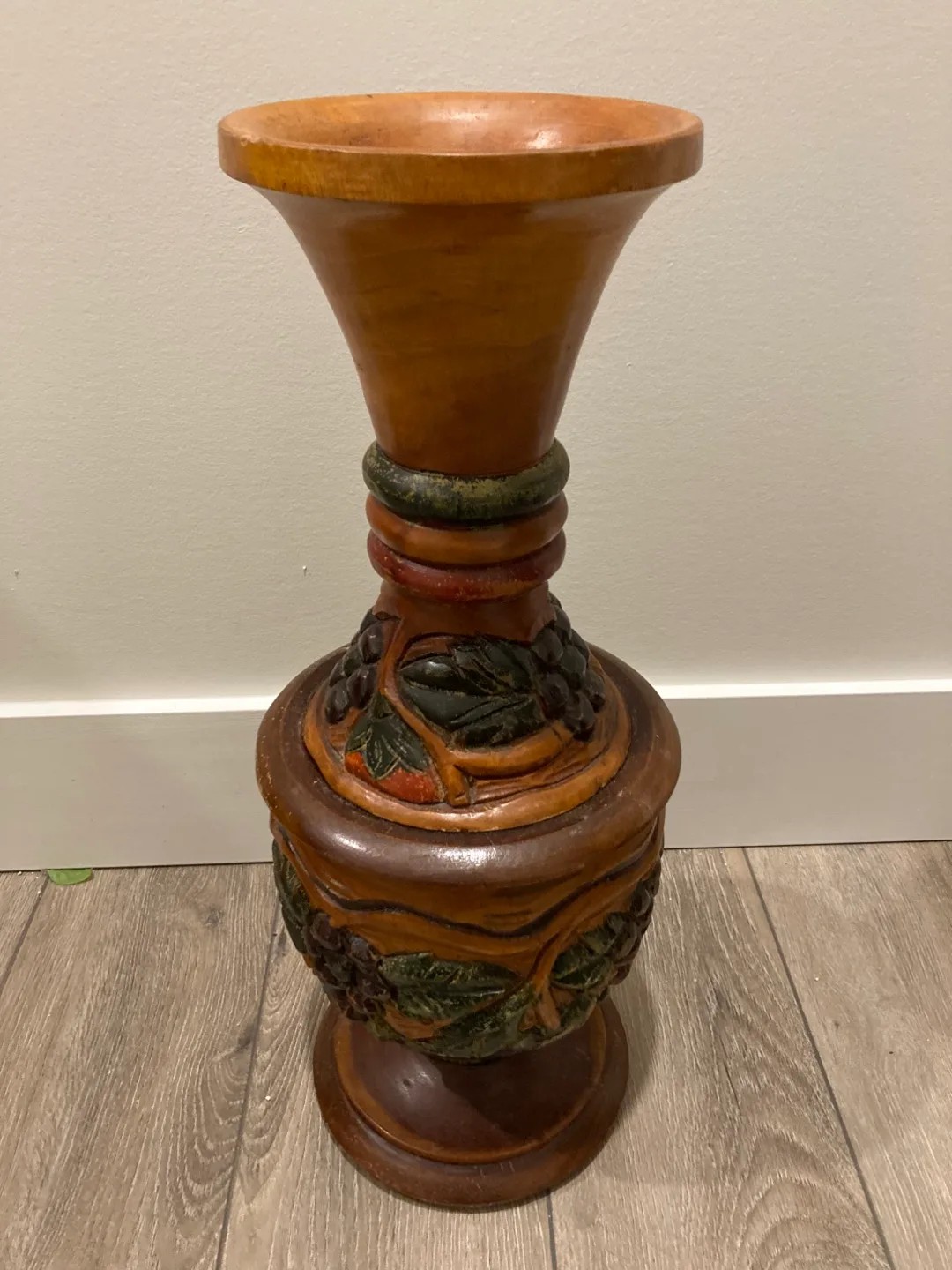 Wooden Vase with Grape Design thumbnail