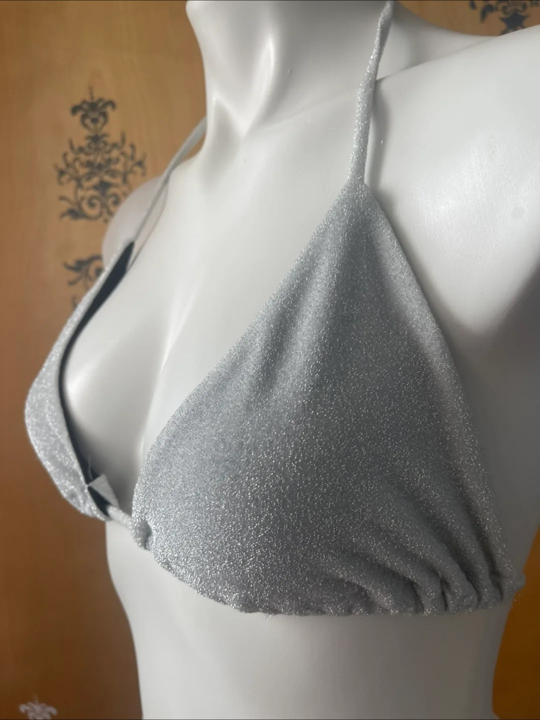 NWT Vintage 2000s Y2K Silver Glitter Bikini Top image indicator(10)