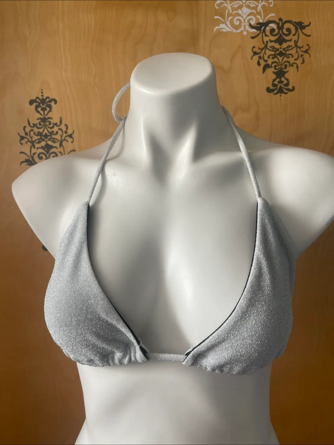 NWT Vintage 2000s Y2K Silver Glitter Bikini Top image indicator(9)