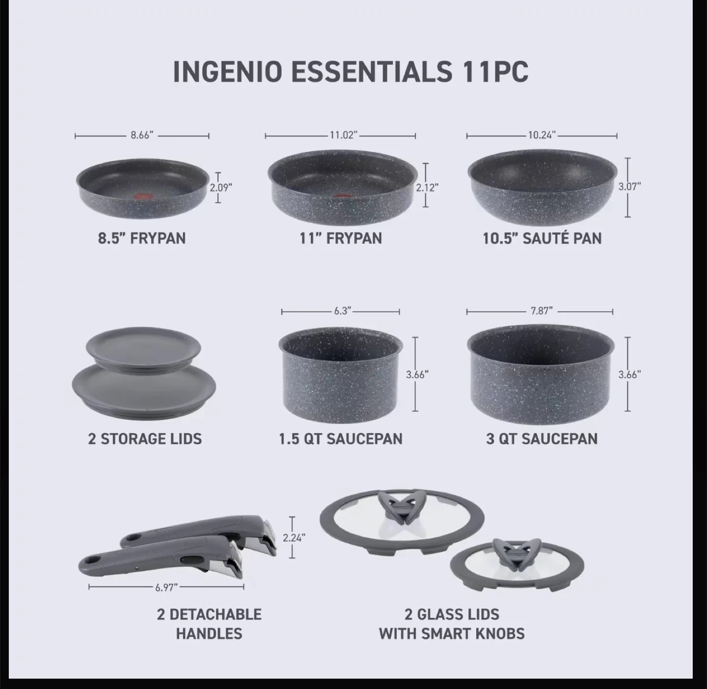 T-fal Ingenio Essentials 11-Piece Cookware Set - Grey Granite image indicator(4)