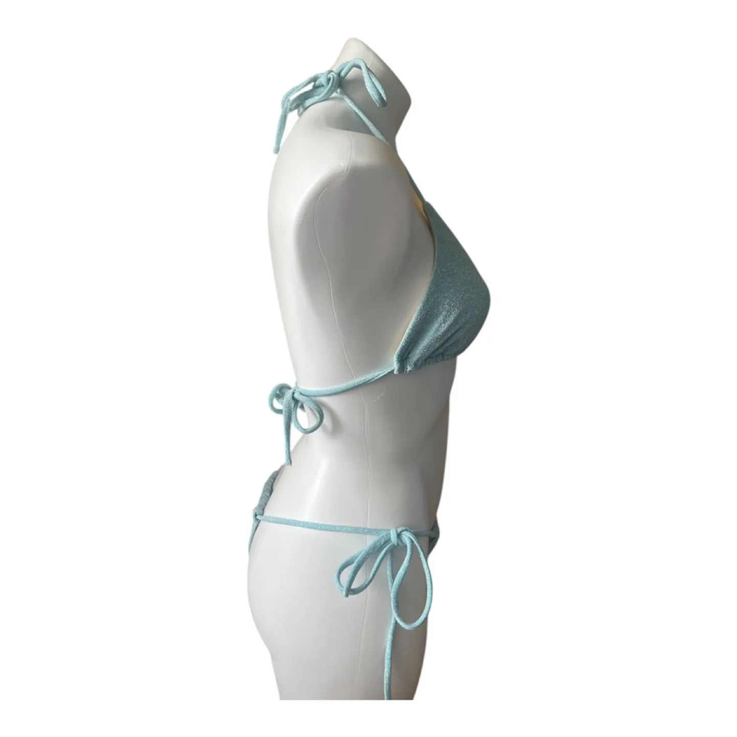 NWT Vintage 2000s Y2K String Bikini Set Sparkly Blue image indicator(5)