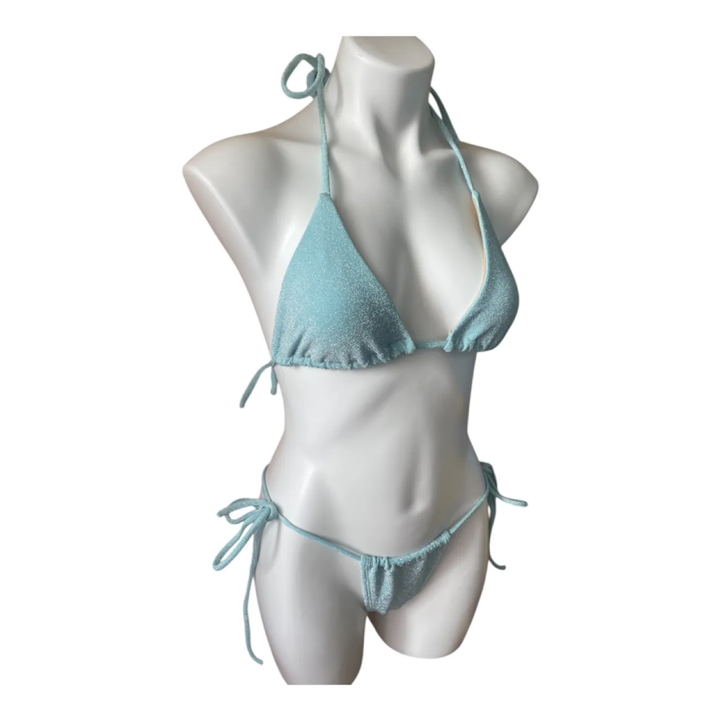 NWT Vintage 2000s Y2K String Bikini Set Sparkly Blue image indicator(2)