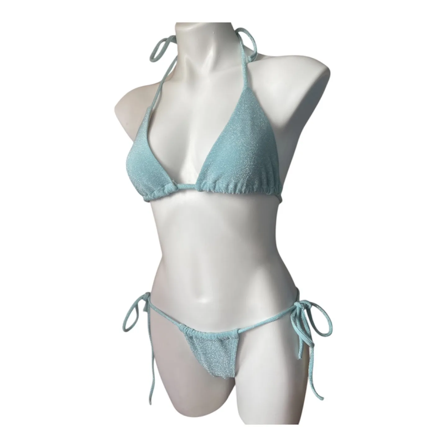 NWT Vintage 2000s Y2K String Bikini Set Sparkly Blue image indicator(8)