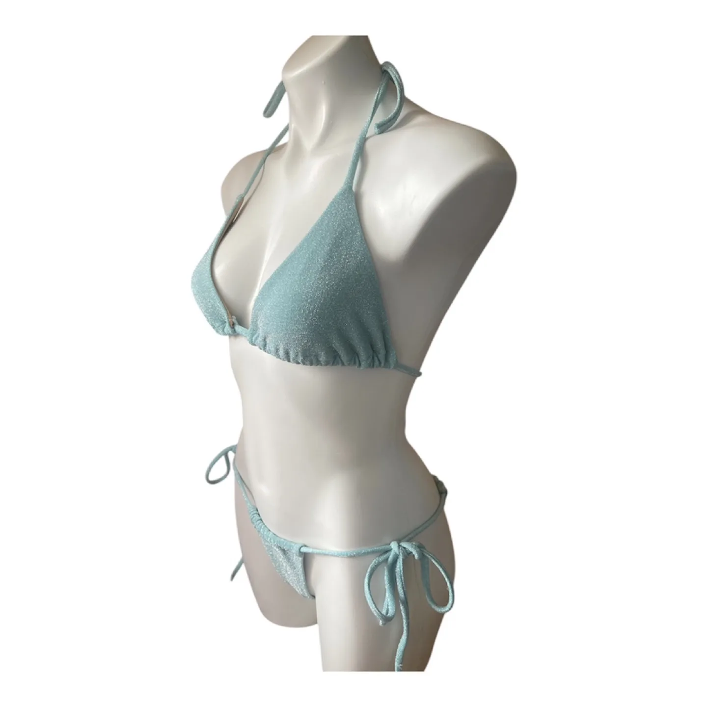 NWT Vintage 2000s Y2K String Bikini Set Sparkly Blue image indicator(7)