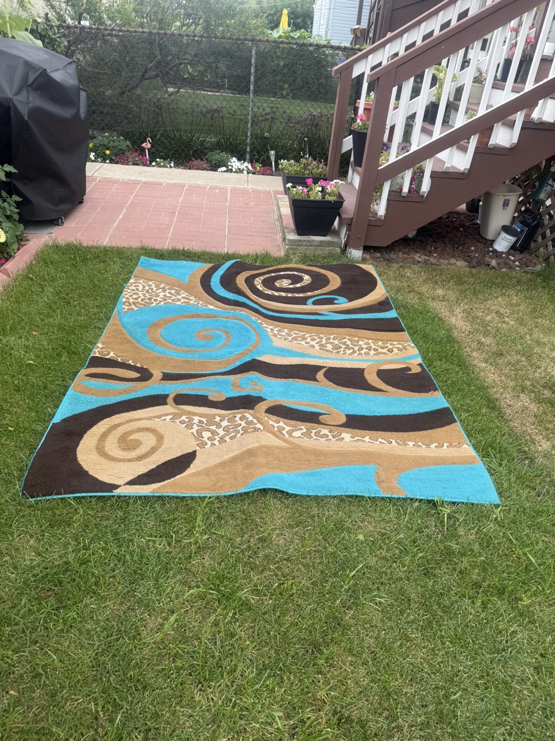 Swirl Pattern Area Rug - Blue, Brown, Tan - photo 2