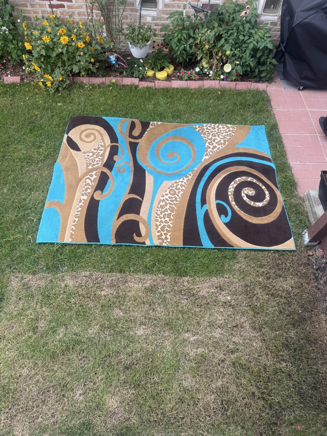 Swirl Pattern Area Rug - Blue, Brown, Tan - photo 4