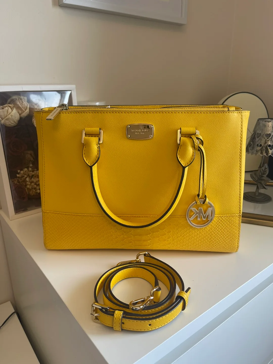 Yellow Leather Satchel Purse thumbnail