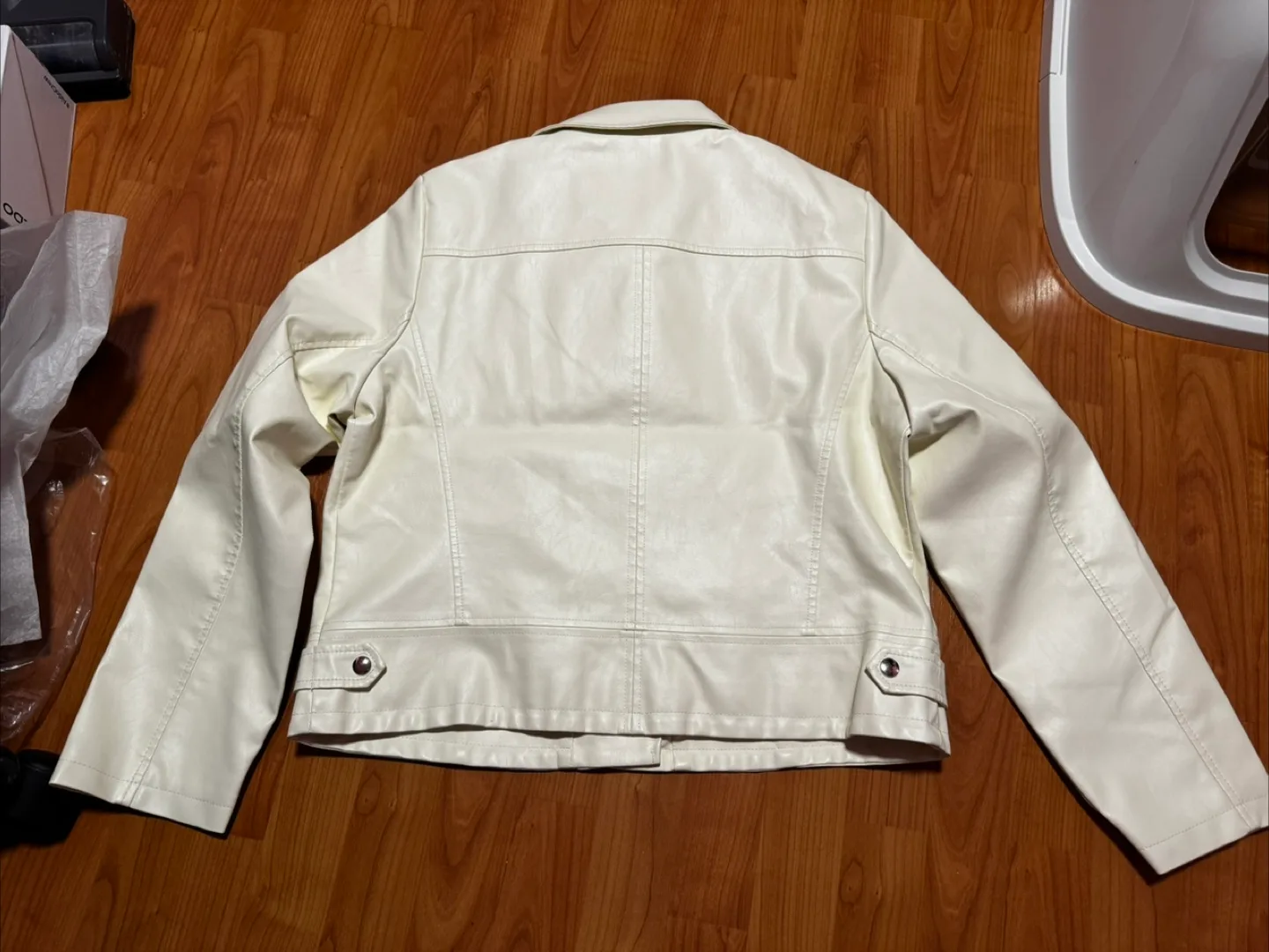 Tanming Cream Faux Leather Jacket - Size XL image indicator(3)