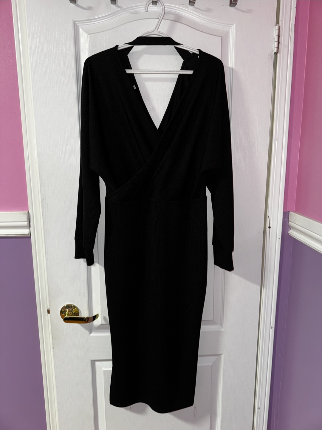 Black Wrap Midi Dress, size L