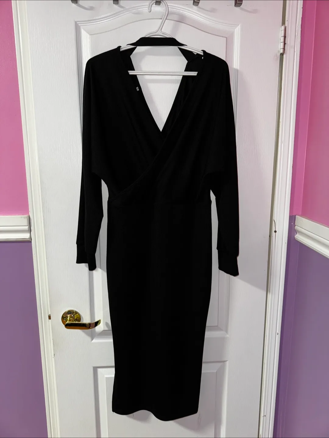 Black Wrap Midi Dress, size L thumbnail